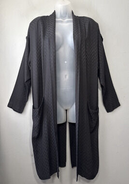 Vintage Black Duster Jacket Size 8 Checkerboard Gothic Steampunk Smoking Kimono
